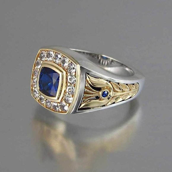 Luxury Engagement/Wedding Blue Stone Vintage Gold Ring for Women, VIP345 - Picture 2 of 10